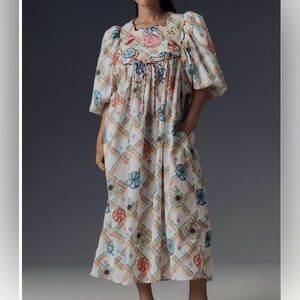 NWT Anthropologie Celia B Santorini Puff-Sleeve Dress